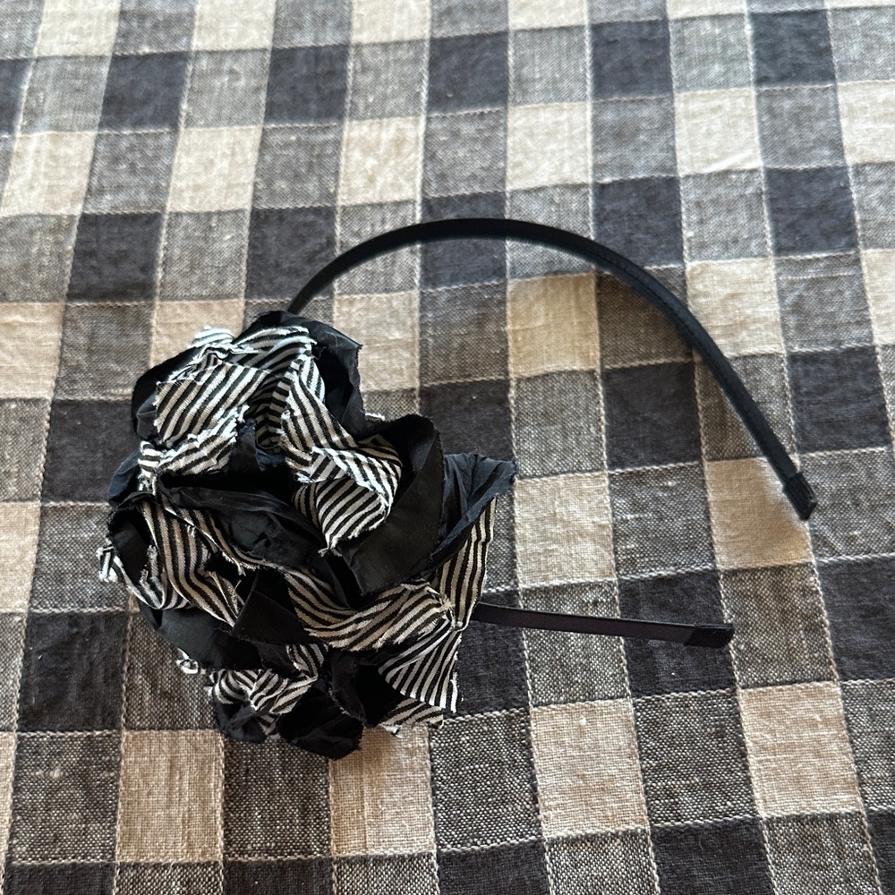 Tasha Black and White Striped Floral Headband